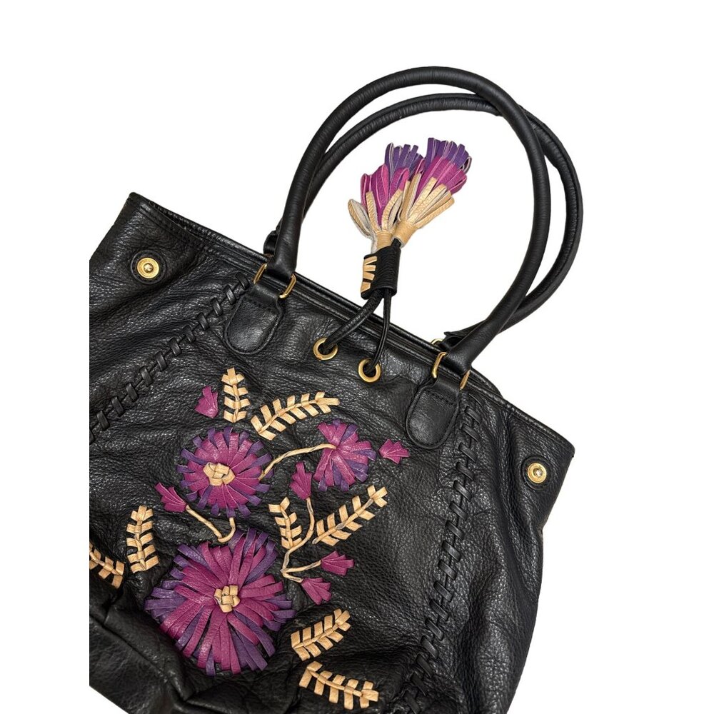 Isabella Fiore vintage leather tossled floral handbag purse SKU 3227 - Picture 4 of 16